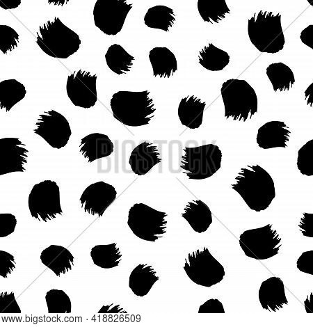 Vector Seamless Pattern With Hand Drawn Abstract Ink Brush Strokes. Illustration With Black Stains A