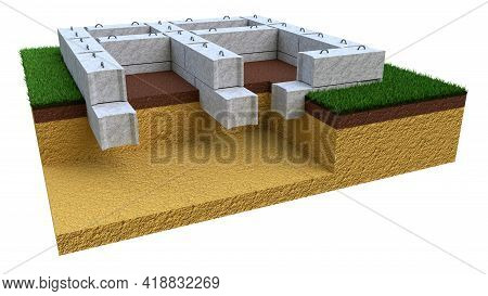 Precast Concrete Panel Foundation, Isolated Concept Industrial 3d Rendering