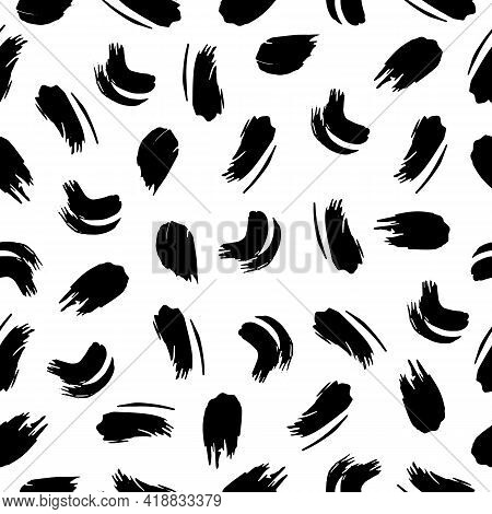 Vector Seamless Pattern With Hand Drawn Abstract Ink Brush Strokes. Illustration With Black Stains A