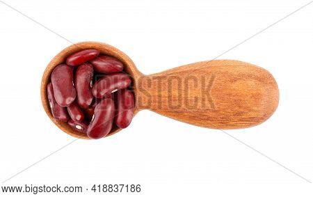 Red Kidney Beans In Wooden Spoon, Isolated On White Background. Rajma Or Mexican Bean. Beans Close U
