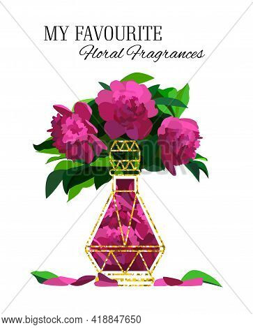 A Golden Bottle Of Perfume With A Floral Scent.