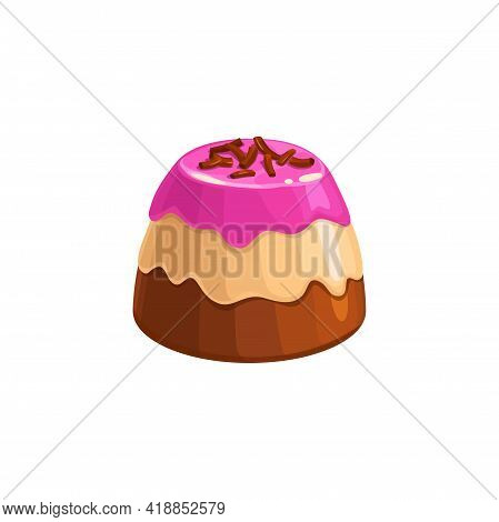 Chocolate Candy, Sweet Dessert Truffle Or Praline In Caramel Glaze, Vector Isolated Icon. Chocolate 