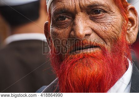 Ajmer, India - Jan 04, 2020: Men With Red Beard Near The Entrance Gate Of Dargah Shariff. Dargha Of 