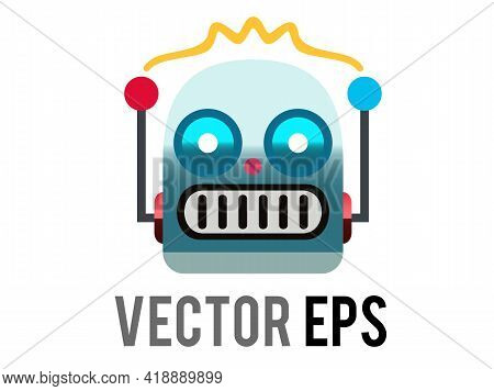The Isolated Vector Head Of Classic Vintage Tin Toy Grimace Robot Icon With Circular Eyes, Triangula