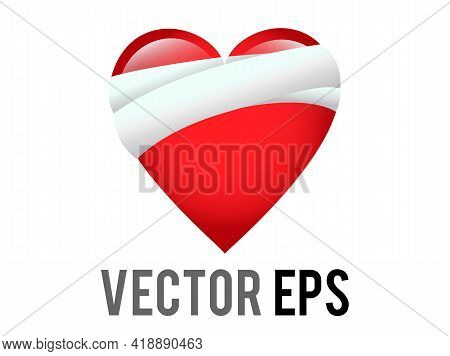 Vector Classic Love Red Glossy Mending Heart Icon With Bandage Across One Side