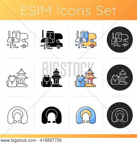 Nomadic Trip Icons Set. Rv Electronics. Spiritual Nomads. Neck Pillow. Rv Electronics. Devices And G