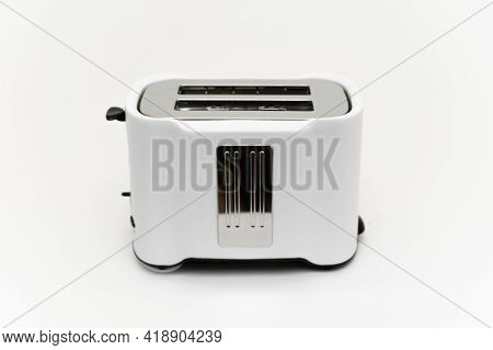 Beautiful Modern Toaster On A White Background. Appliances For The Kitchen. Stylish Toaster. Multifu