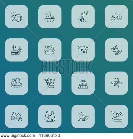 Ecology Icons Line Style Set With Eia Approved, Eco Fuel, Water Pollution And Other Checked Elements