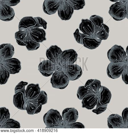 Seamless Pattern With Hand Drawn Stylized Sakura Flowers Stock Illustration