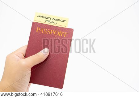 Passport With Vaccination Certificate For Covid-19 Person Record Card. Immune Passport Or Certificat