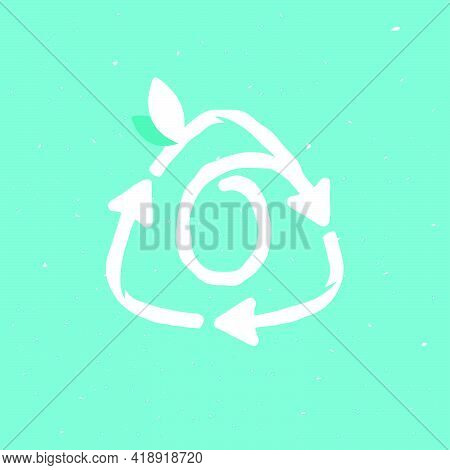 O Letter Logo Inside Reuse Sign In Grunge Linear Style. Flat Design Of Recycling Symbol And Leaves F