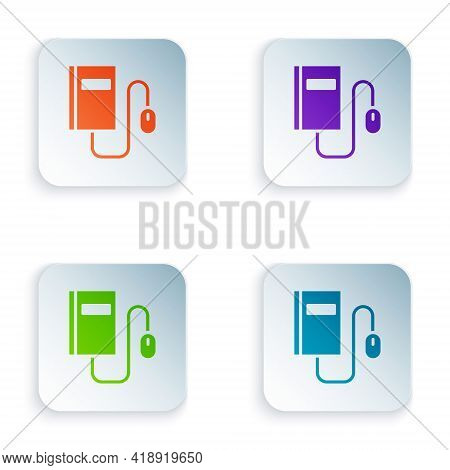 Color Electronic Book With Mouse Icon Isolated On White Background. Online Education Concept. E-book