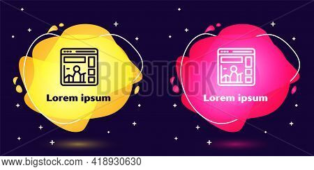 Set Line Website With Stocks Market Growth Graphs And Money Icon Isolated On Blue Background. Monito