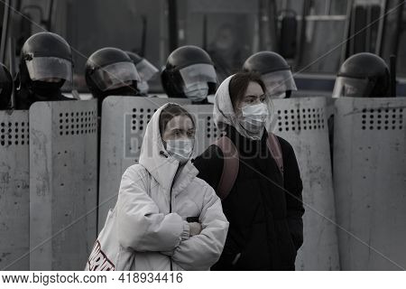 Barnaul, Russia-april 21, 2021. Crackdown On Demonstrations In Support Of Opposition Politician Alex