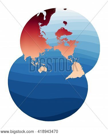 World Map Vector. Modified Stereographic Projection For The Pacific Ocean. World In Red Orange Gradi