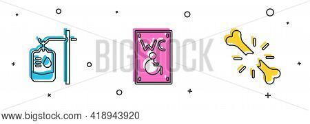 Set Iv Bag, Separated Toilet For Disabled And Human Broken Bone Icon. Vector