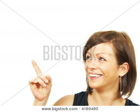 Pointing Young Business Woman