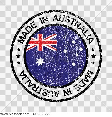 Made In Australia Stamp In Grunge Style Isolated Distressed Icon Template For Your Design