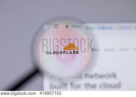 New York, Usa - 26 April 2021: Cloudflare Company Logo Close-up On Website Page, Illustrative Editor