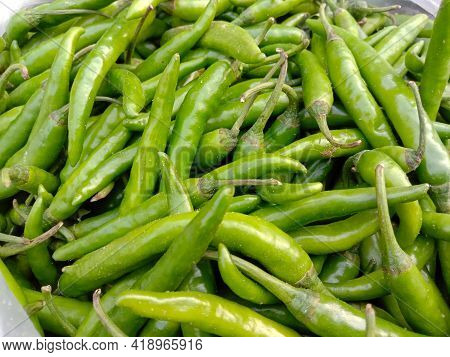 Hot And Spicy Green Raw Chili Stock