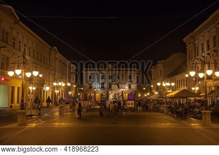 Szeged, Hungary - July 20, 2017: Selective Blur People Walking On The Klauzal Ter Square Near Kossut