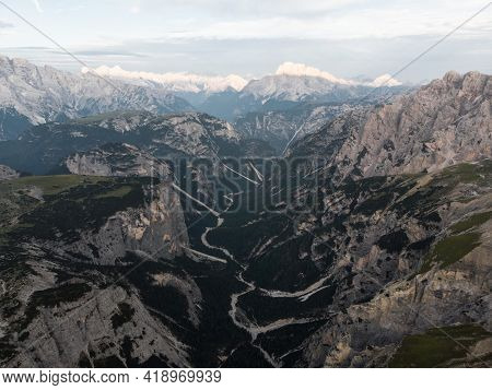 Alpine Panorama Of Tre Cime Di Lavaredo Mountain Peak Summit In Sexten Dolomites Belluno South Tyrol