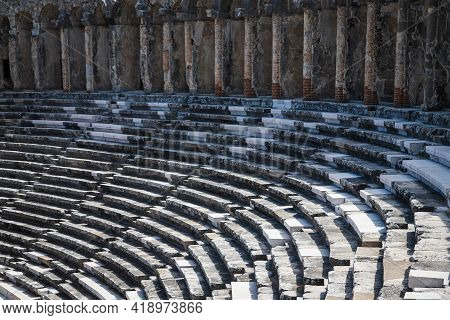Aspendos Amphitheater Close-up Inside In The Summertime With Sunshine, Turkey, Serik.