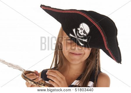 Silly Girl In Halloween Pirates Hat Holding Swoad