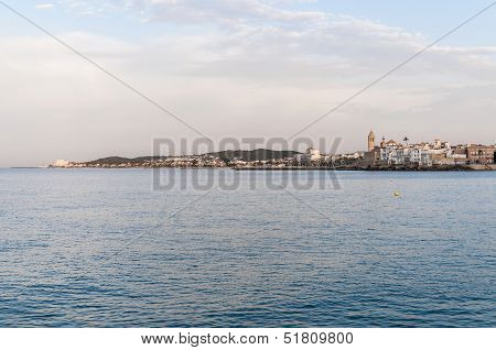 Dorf Skyline in Sitges, Spanien