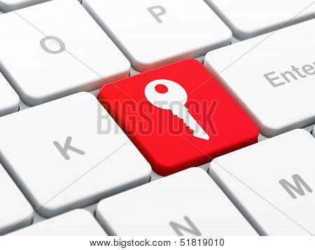 Safety concept: Key on computer keyboard background