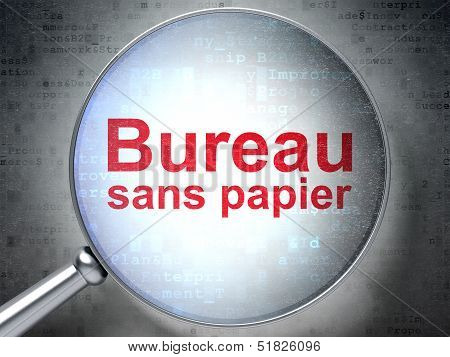 Business concept: Bureau Sans papier(french) with optical glass