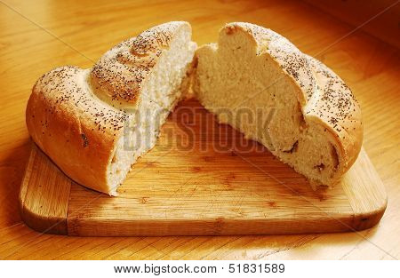 White Swirl Bread Loaf Cut In Half