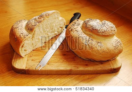 White Swirl Bread Loaf With Knife