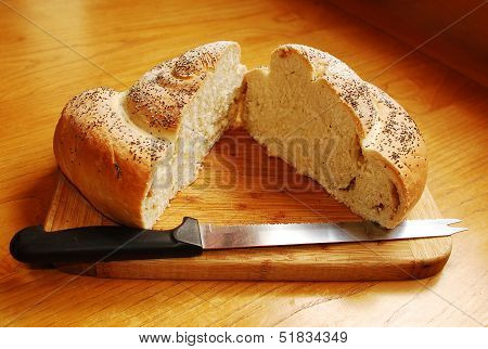 White Swirl Bread Loaf With Knife