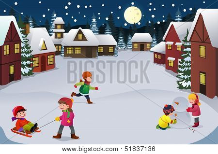 Kids Playing In A Winter Wonderland