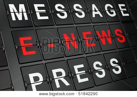 News concept: E-news on airport board background
