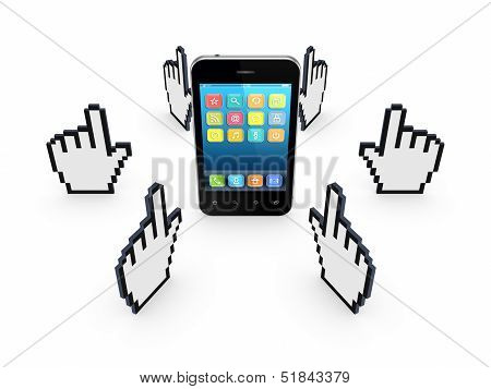 Cursors around mobile phone.