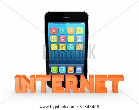 Word INTERNET and mobile phone.