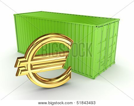 Green container and sign of euro.