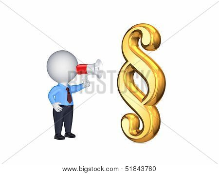 3D person with megaphone and symbol of paragraph.