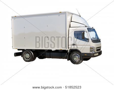 White commercial delivery truck isolated on a white background