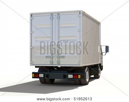 White commercial delivery truck on a ligth background with shadow