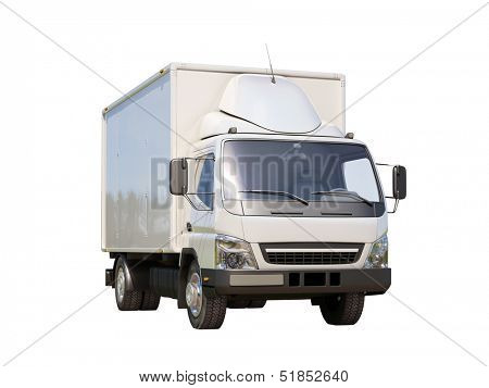 White commercial delivery truck isolated on a white background