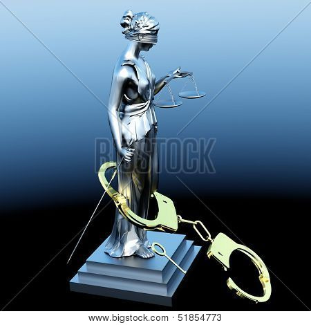 Lady of Justice  statue and handcuffs