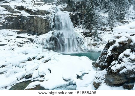 Alps Waterfall Winter View