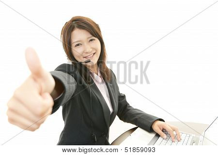 Smiling call center operator