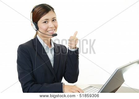 Smiling call center operator