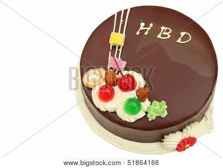 Happy Birthday Chocolate Cake On White