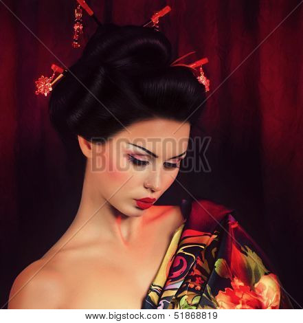 Portrait of a Japanese geisha woman