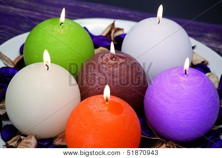 Still Life Of Home Lighting Candles Or Catalyst Lamp